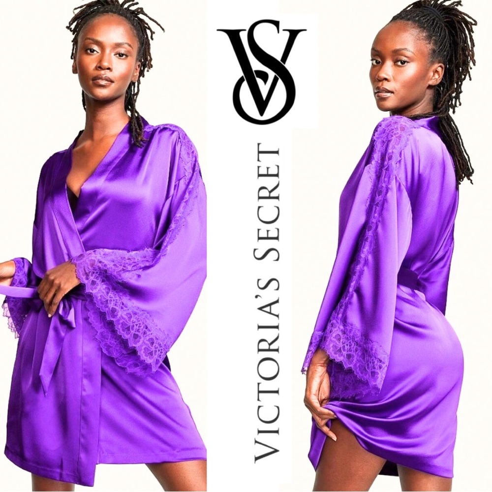 Victoria’s Secret Womens Lace Front Sexy Robe XS/S Purple Passion - No Belt